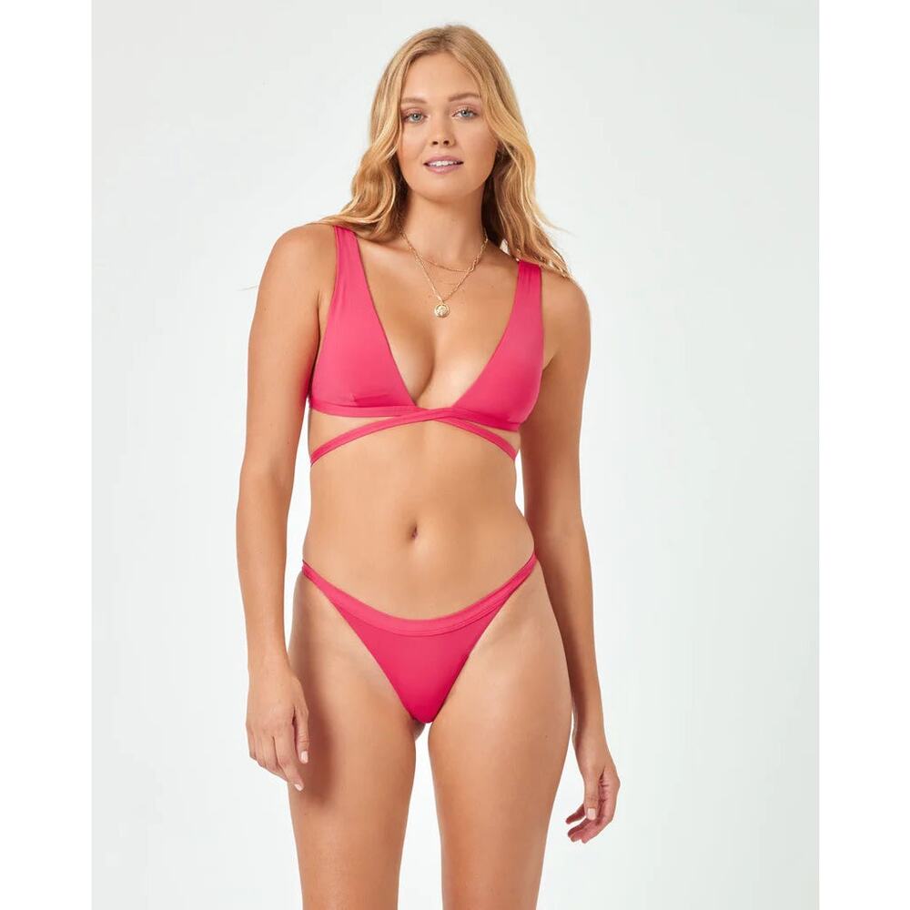 L*Space Camdyn Pink Bitsy Cheeky Bikini Swimsuit Bottoms Size Large